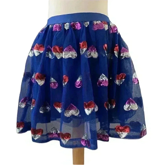Cat & Jack‎ Tule Skirt  girls XS 4/5 Blue tule red Sequin Hearts  lined - Picture 1 of 11